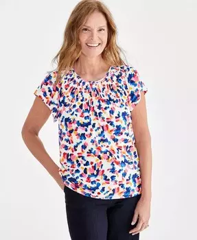 Женский вязаный топ с присборенным вырезом и принтом Style & Co, мультиколор