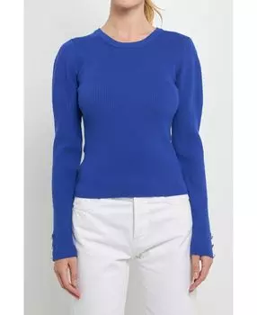 Женский вязаный топ с пышными рукавами endless rose, синий