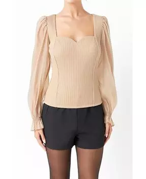 Женский вязаный топ с рукавами из органзы endless rose, тан/бежевый