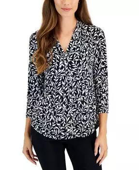 Женский вязаный топ с V-образным вырезом и принтом Vine JM Collection, черный