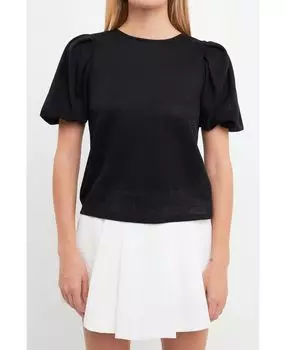 Женский вязаный топ со складками на плечах English Factory, черный