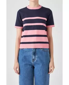 Женский вязаный топ в полоску с короткими рукавами English Factory