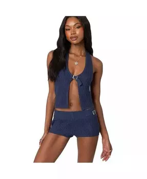 Женский вязаный топ Weekender с поясом и бретельками на шее Edikted, синий