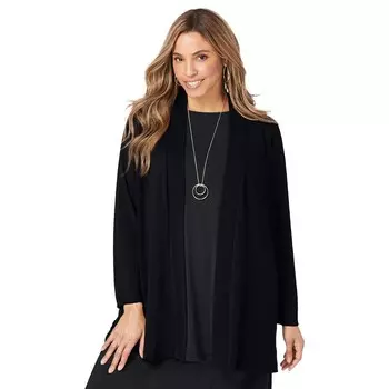 Женский вязаный топпер больших размеров Jessica London с открытой передней частью и открытой передней частью, черный