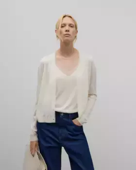 Женский вязаный жакет из шерсти мериноса и шелка Adolfo Dominguez, цвет Crudo