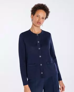 Женский вязаный жакет с длинными рукавами и круглым вырезом Naulover, темно-синий