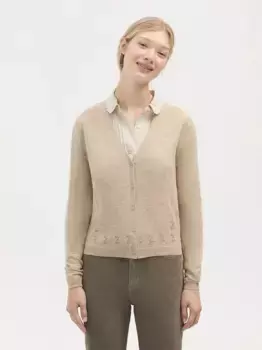 Женский вязаный жакет с V-образным вырезом и ажурными деталями Nice Things, бежевый