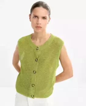 Женский вязаный жилет на пуговицах однотонный Parfois, зеленый