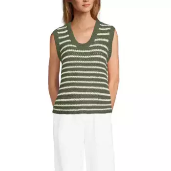 Женский вязаный жилет с U-образным вырезом Blend Texture Lands' End, цвет moss ivory stripe