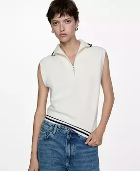 Женский вязаный жилет с застежкой-молнией MANGO, бежевый