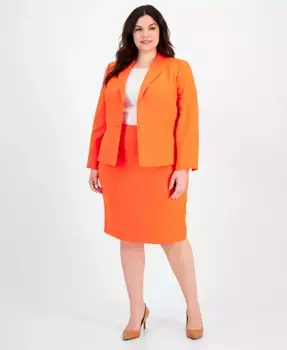 Женский жакет без воротника из крепа и облегающая юбка-карандаш Plus Size Le Suit, оранжевый