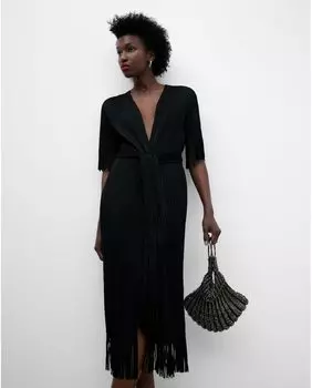 Женский жакет из мятости с бахромой Adolfo Dominguez, черный