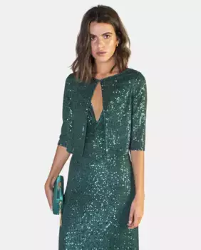 Женский жакет с пайетками и рукавами миди Veneno en la piel, зеленый