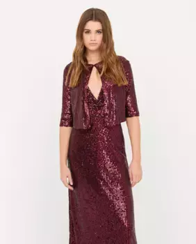 Женский жакет с пайетками и рукавами миди Veneno en la piel, цвет Granate