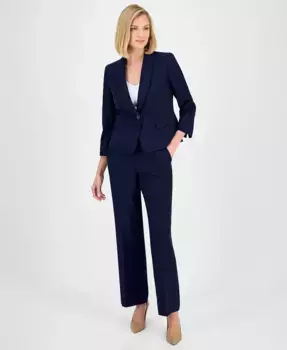 Женский жакет с шалью на одну пуговицу и брюки прямого кроя на резинке Le Suit, синий