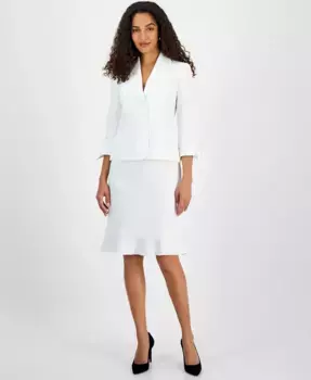 Женский жакет с тремя пуговицами и манжетами-галстуком & юбка с воланированным подолом Le Suit, белый