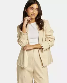 Женский жакет с воротником с лацканами и жемчужной отделкой Alma en Pena, цвет Natural