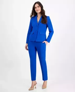 Женский жакет с вырезом и двумя пуговицами, со швами, и прямые брюки с застежкой-молнией спереди, стандартные и укороченные Le Suit, синий