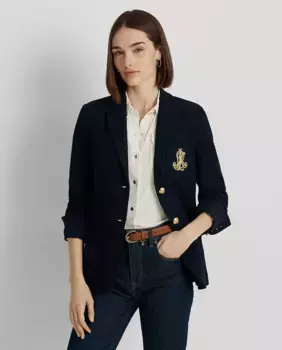 Женский жаккардовый пиджак с нашивкой Lauren Ralph Lauren, темно-синий