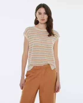 Женский жаккардовый полосатый свитер с круглым вырезом без рукавов Andam, бежевый