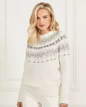 Женский жаккардовый свитер с круглым вырезом Marciano by Guess, кремовый