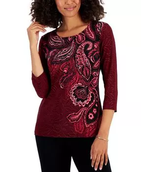 Женский жаккардовый топ с принтом пейсли JM Collection, красный