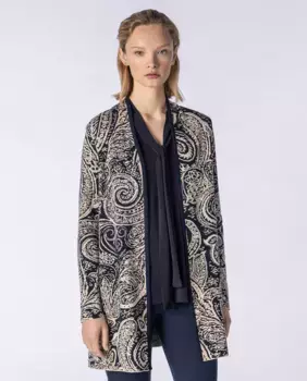 Женский жаккардовый вязаный кардиган цвета пейсли, открытый, с длинными рукавами Naulover, темно-синий