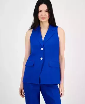 Женский жилет без рукавов с V-образным вырезом из смесового льна Anne Klein, синий
