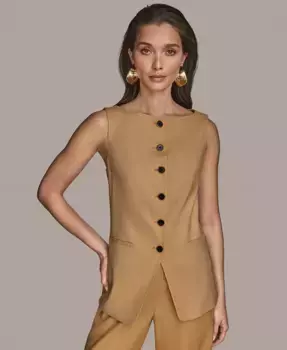 Женский жилет из льняной смеси, Regular & Petite Donna Karan New York, коричневый/бежевый