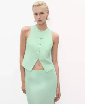 Женский жилет из смесового льна MANGO, зеленый