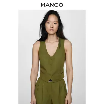 Женский жилет Mango из смеси хлопка и льна, зеленый