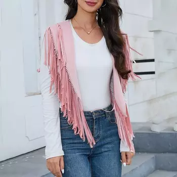 Женский жилет с бахромой, костюм без рукавов из искусственной замши в стиле вестерн хиппи 70-х годов, жилет с бахромой MISSKY, цвет Skin Pink