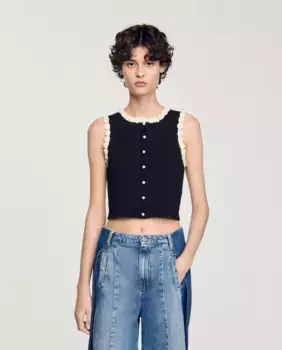 Женский жилет с деталями, связанными крючком Sandro, черный