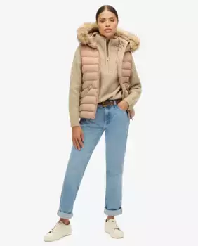 Женский жилет с капюшоном и отделкой из синтетического меха Fuji Superdry, цвет Topo