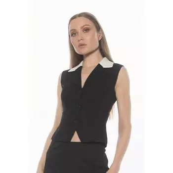 Женский жилет с воротником и пуговицами без рукавов Alexia Admor, цвет black ivory