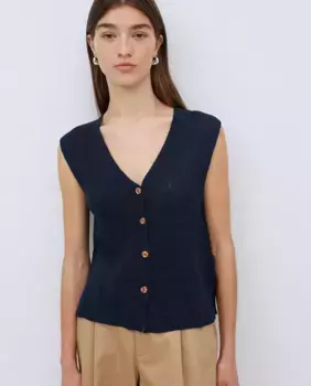 Женский жилет с застежкой на пуговицы и V-образным вырезом Yerse, темно-синий