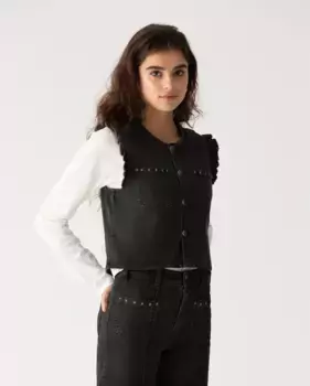 Женский жилет с застежкой на пуговицы спереди и оборкой на плечах Noon, темно-серый