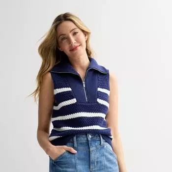 Женский жилет-свитер с четвертной молнией Sonoma Goods For Life, цвет essential navy stripe