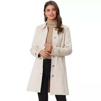 Женский зимний длинный плащ из искусственной замши на пуговицах спереди с завязкой на поясе на талии ALLEGRA K, бежевый