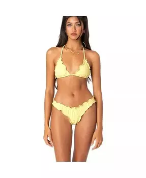 Женский золотистый треугольный бикини-топ с оборками по краю Edikted, желтый