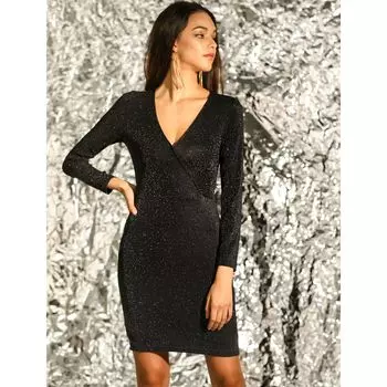 Женское эластичное облегающее платье с блестками и V-образным вырезом для выпускного вечера с длинными рукавами ALLEGRA K, зеленый