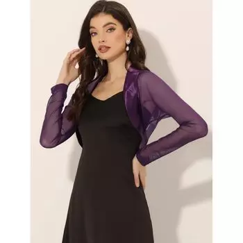 Женское элегантное болеро с открытыми плечами, однотонный укороченный кардиган ALLEGRA K, черный