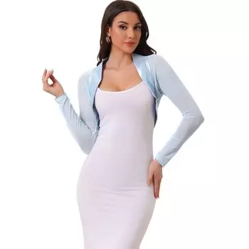 Женское элегантное болеро с открытыми плечами, однотонный укороченный кардиган ALLEGRA K, цвет Light Blue