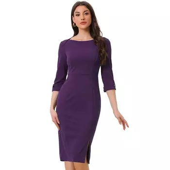 Женское элегантное платье-футляр миди с вырезом «лодочка» и рукавами 3/4 для работы ALLEGRA K, фиолетовый