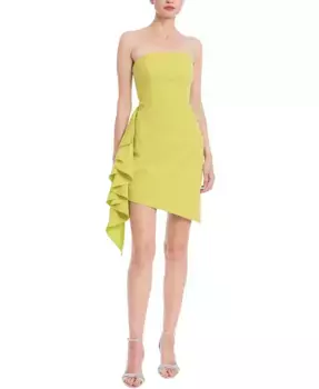 Женское асимметричное драпированное мини-платье без бретелей Jewel Badgley Mischka, желтый