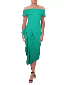 Женское асимметричное коктейльное и вечернее платье с рюшами Betsy & Adam, зеленый