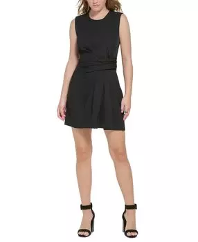 Женское асимметричное плиссированное платье-футляр x-fit без рукавов Calvin Klein, черный