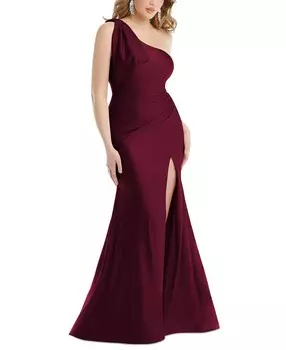 Женское атласное платье без рукавов с бантом на одно плечо Dessy Collection