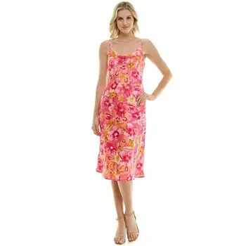 Женское атласное платье-комбинация Luxology с круглым вырезом, цвет Yellow Coral Fuschia