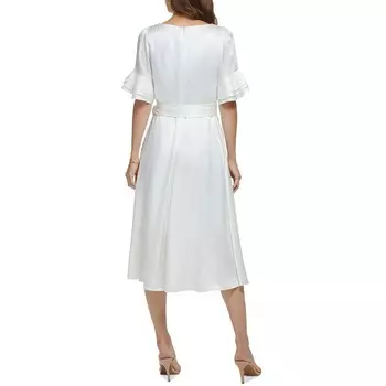 Женское атласное платье миди до середины икры DKNY, слоновая кость